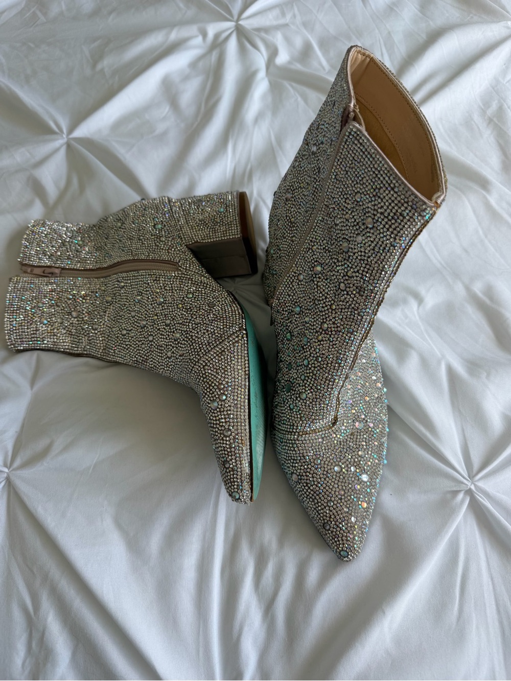 Embellished Crystal Pointed-Toe Ankle Boots - Silver